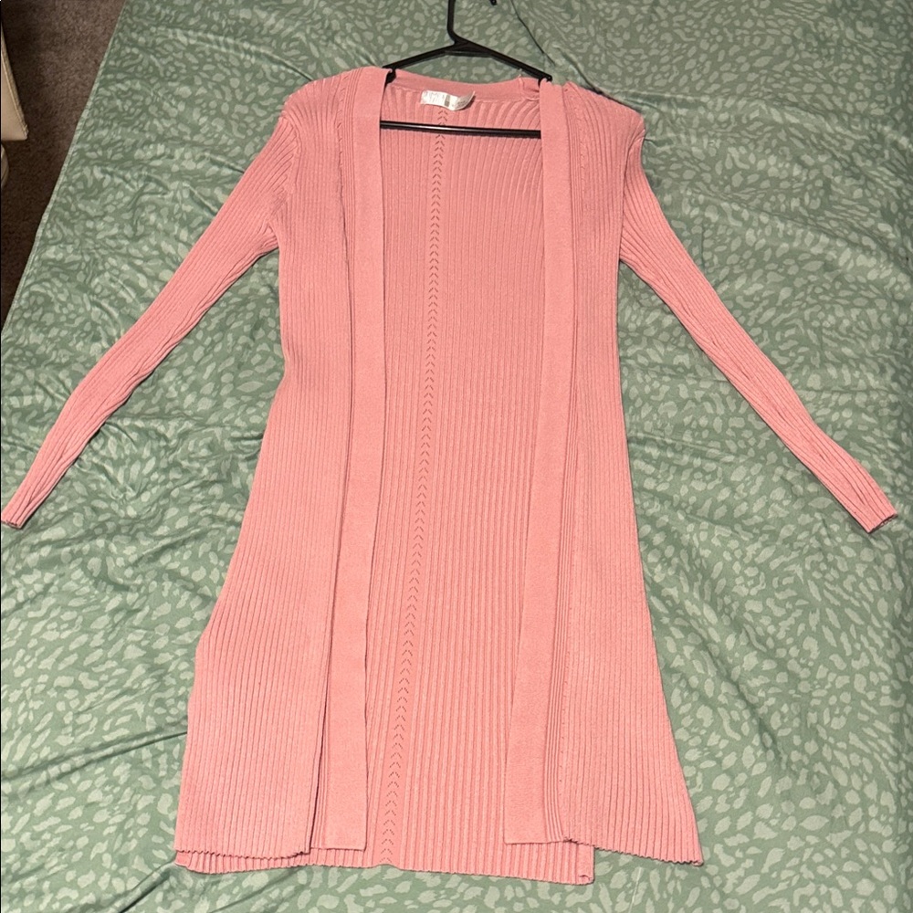 Time and Tru Pink Ribbed Cardigan Sweater